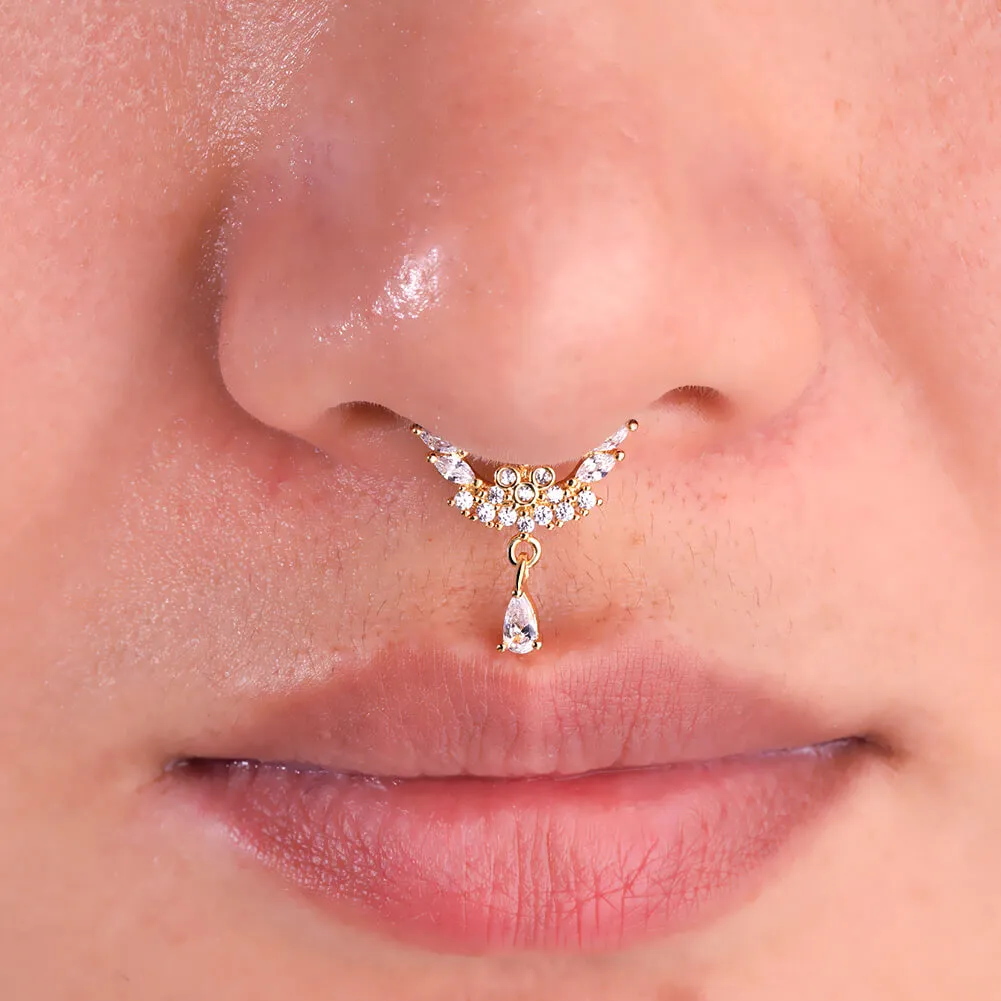 16G Luxurious CZ Dangle Hinged Segment Septum Ring Helix Earrings