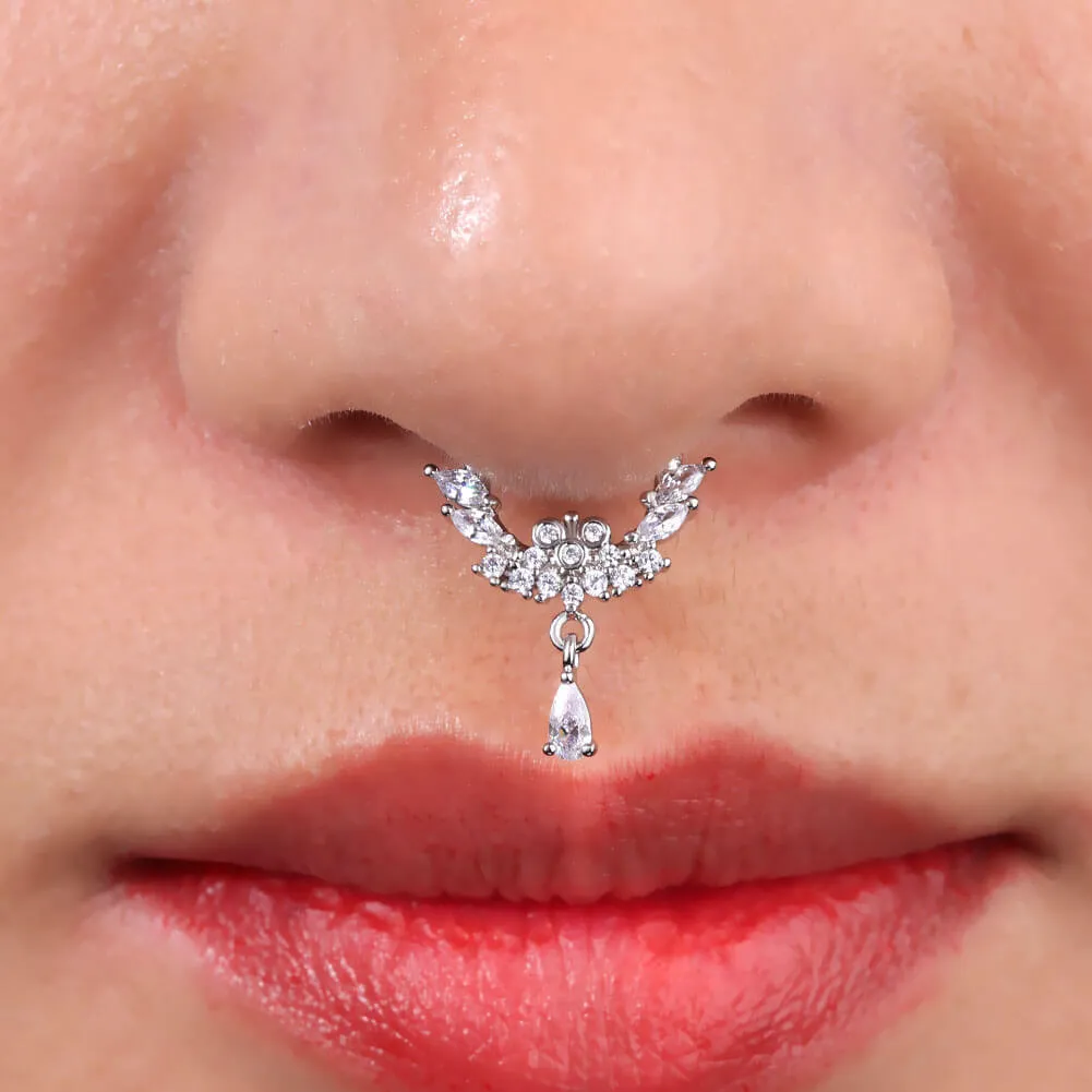 16G Luxurious CZ Dangle Hinged Segment Septum Ring Helix Earrings