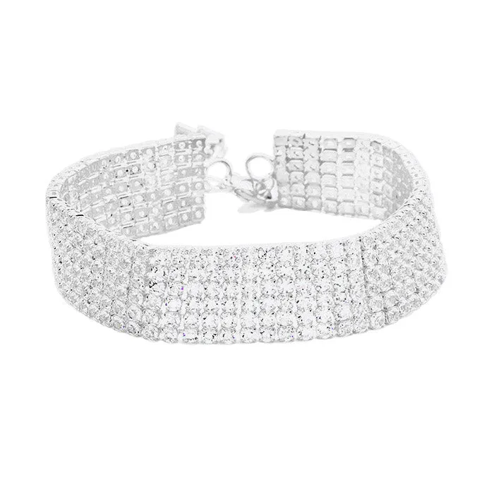 6 Rows Pave CZ Tennis Evening Bracelet