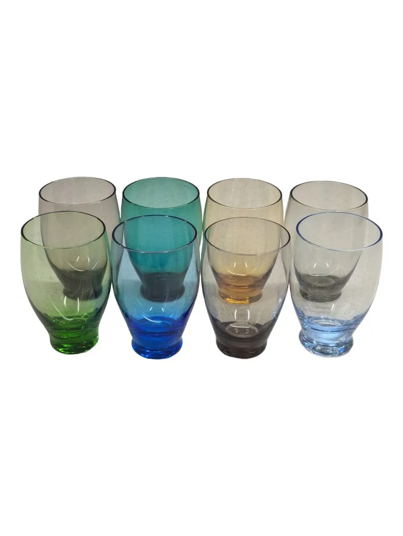 8 MCM Colored Glass Old Fashioned Whiskey Glasses