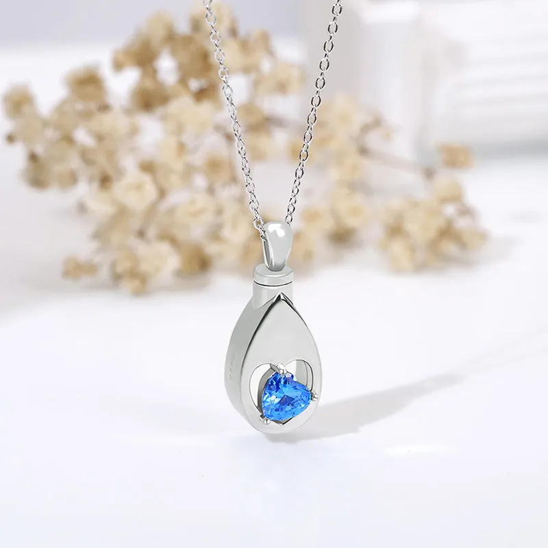 925 Sterling Silver Urn Necklaces for Ashes CZ Teardrop Ashes Eternity Cremation Jewelry Urns Necklace Keepsake Memorial Gifts