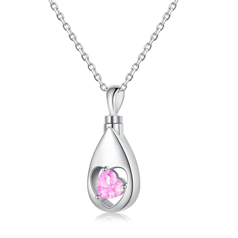 925 Sterling Silver Urn Necklaces for Ashes CZ Teardrop Ashes Eternity Cremation Jewelry Urns Necklace Keepsake Memorial Gifts