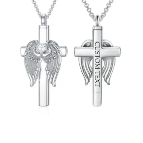 925 Sterling Silver Wing Cross Cremation Urn Necklaces Birthstone Custom Personalized Memorial Keepsake Cross Jewelry