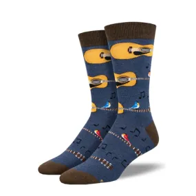 Acoustic Guitars with Birds Men’s Socks, Navy