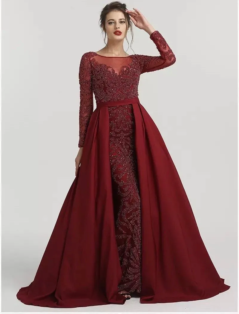 ALIA - Long Sleeves Beaded Evening Gown