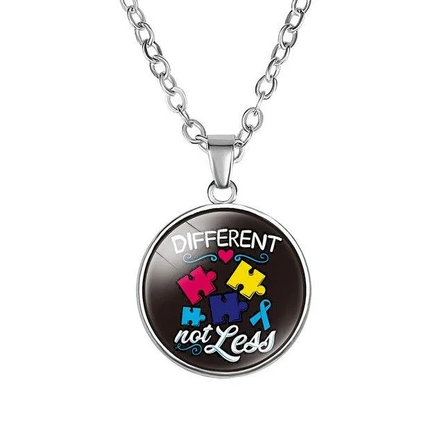 Autism Red Ribbon Puzzle Pendants Cabochon Glass Dome Necklace New Arrival Caring theme Handmade Long Chains Necklaces Jewelry