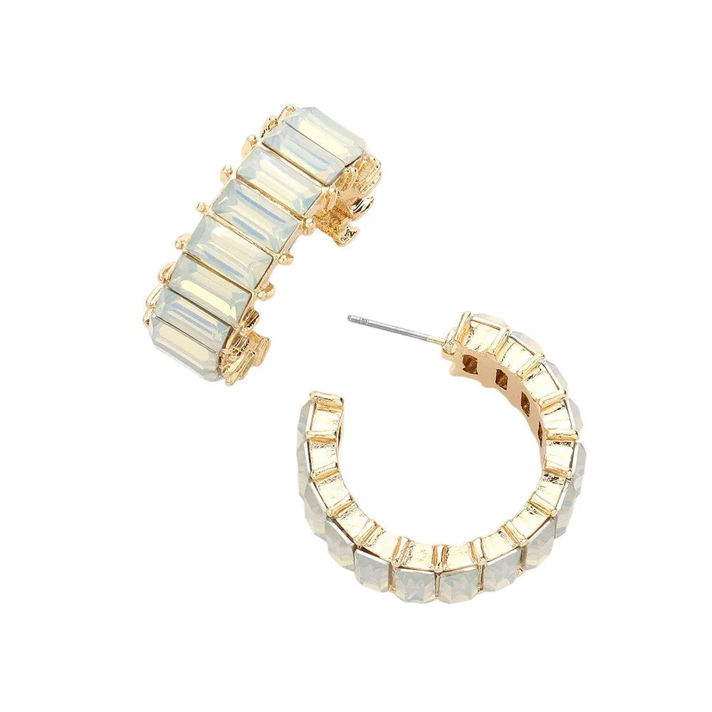 Baguette Stone Cluster Hoop Evening Earrings