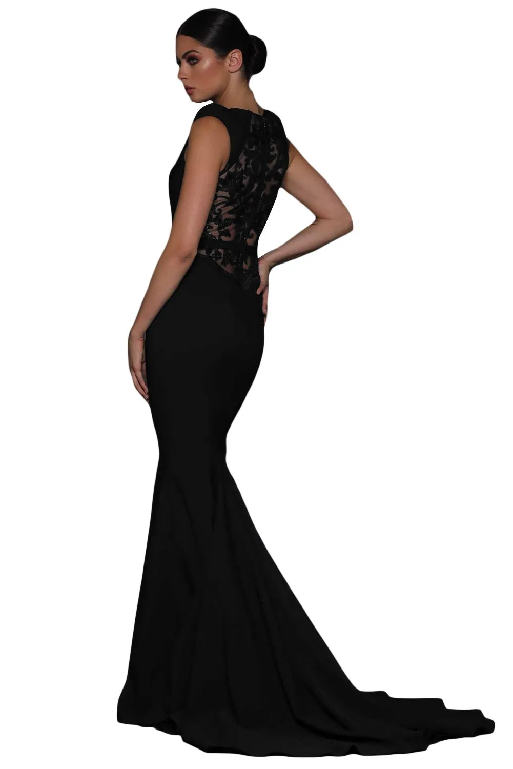 Black Floral Embroidered Evening Gown