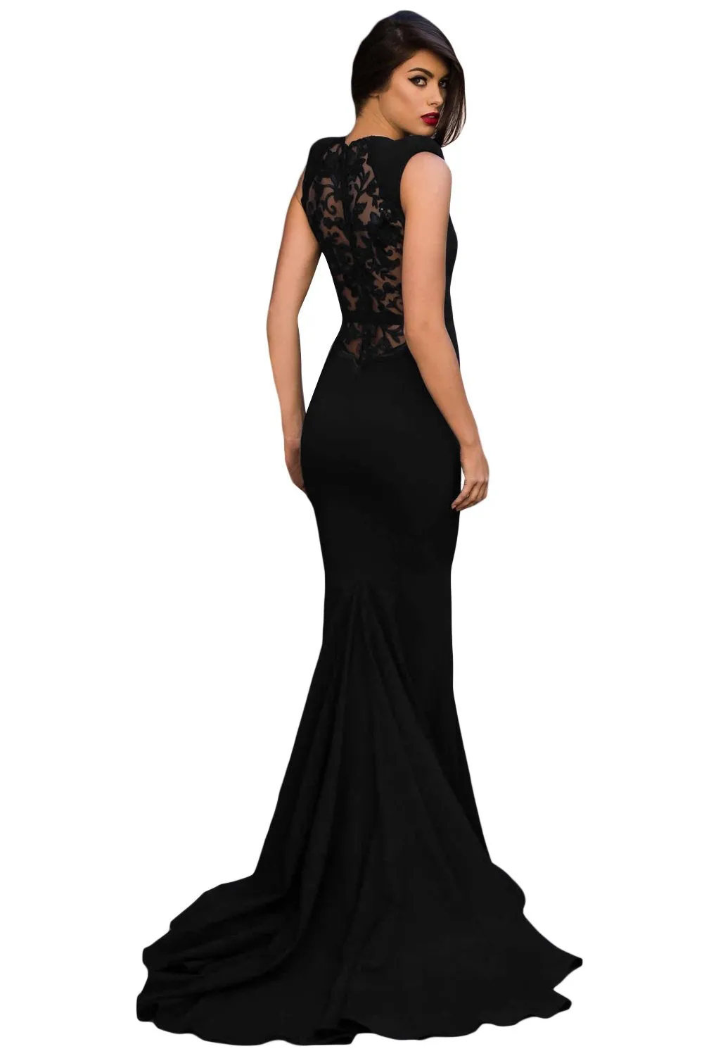 Black Floral Embroidered Evening Gown