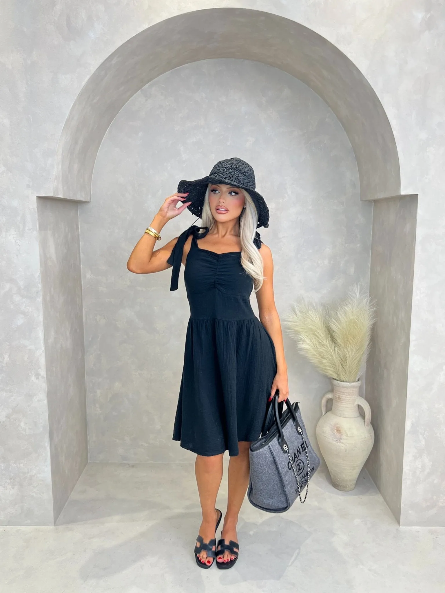 Black Santorini Tie Shoulder Summer Dress