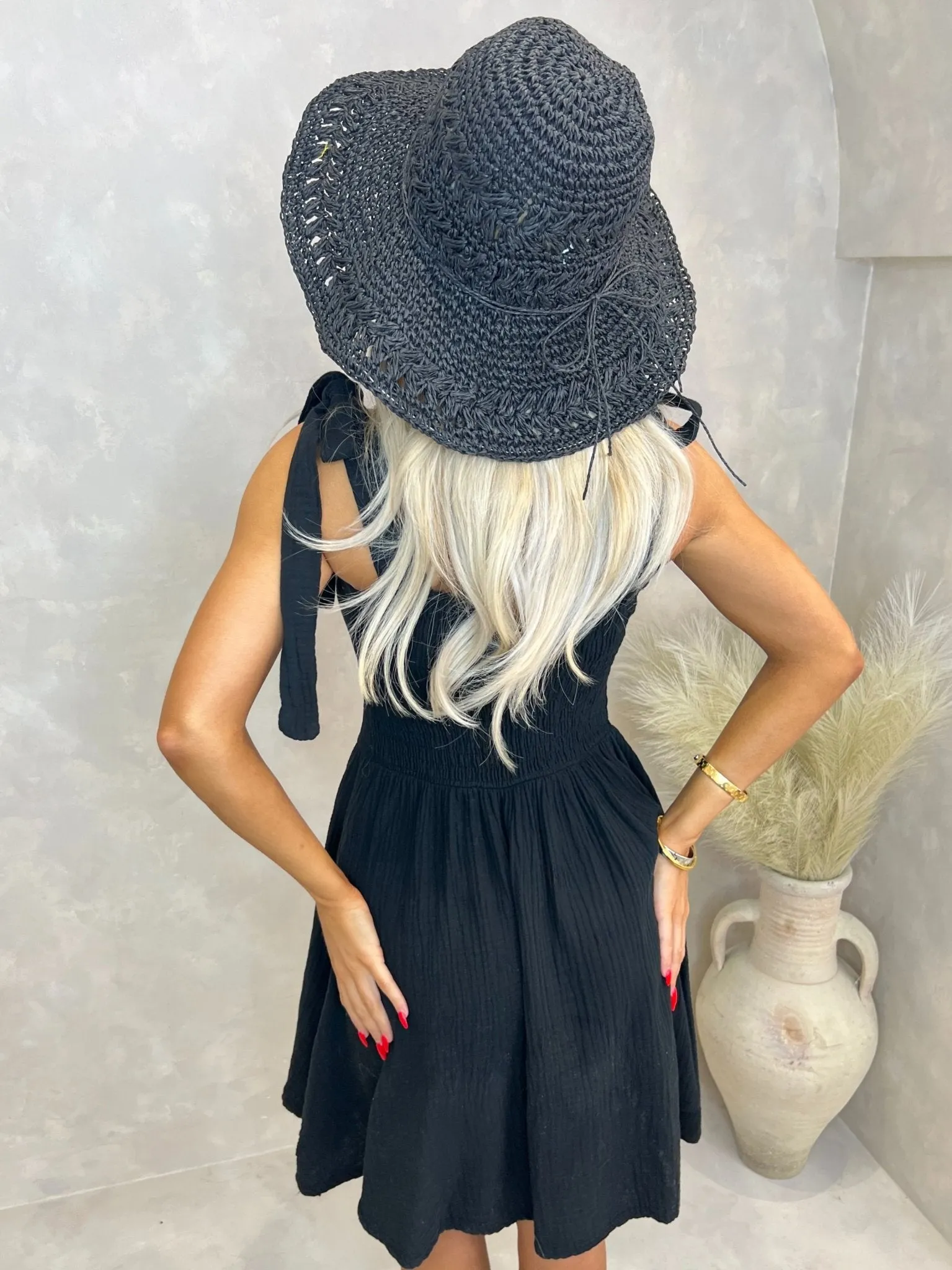 Black Santorini Tie Shoulder Summer Dress