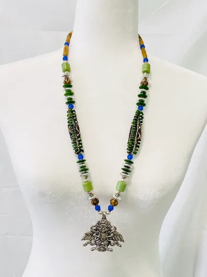 Bohemian Necklaces,Silver Indian Neckpiece with Beads,Kubera Necklace,Chunky Handmade Jewelry,Vintage Necklace,Statement Necklace