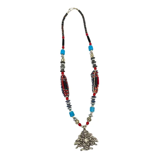 Bohemian Necklaces,Silver Indian Neckpiece with Beads,Kubera Necklace,Chunky Handmade Jewelry,Vintage Necklace,Statement Necklace