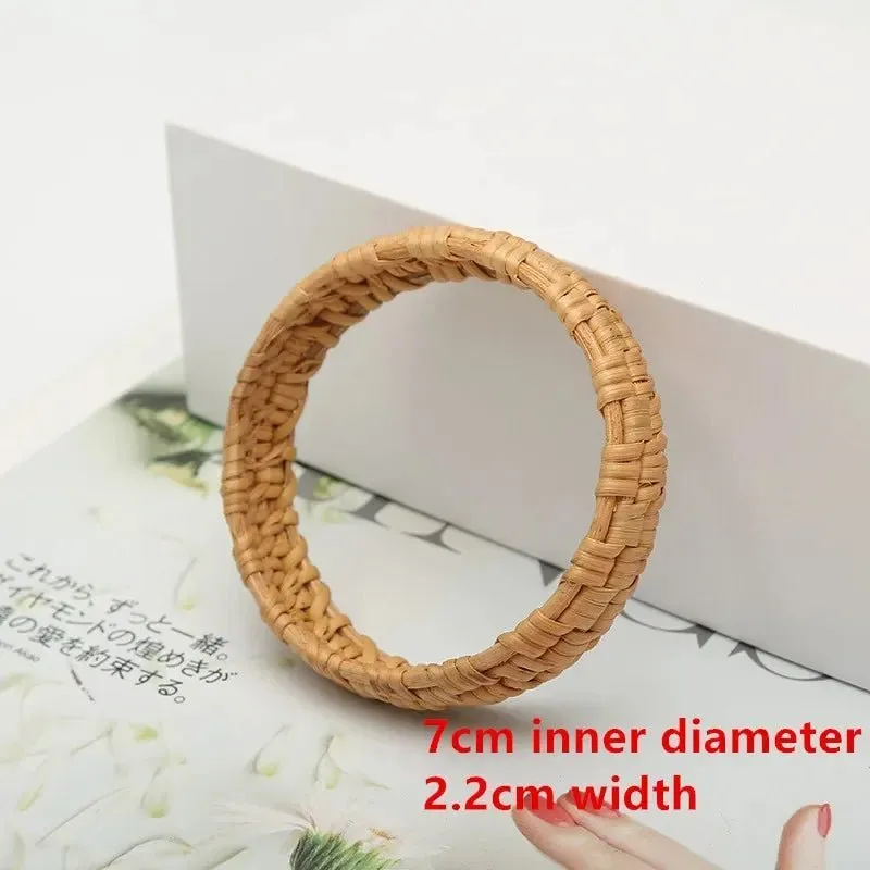 Boho Chic Handmade Bamboo & Rattan Weave Bangles - Bohemian Beach Style Bracelet for Women