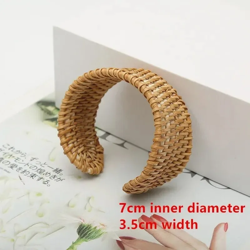 Boho Chic Handmade Bamboo & Rattan Weave Bangles - Bohemian Beach Style Bracelet for Women