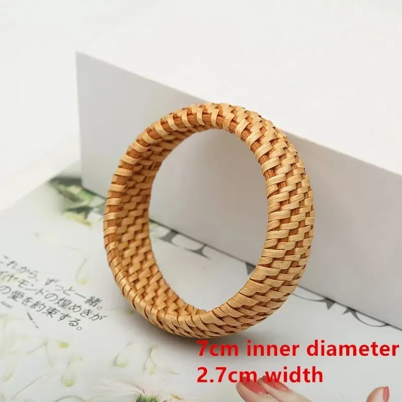 Boho Chic Handmade Bamboo & Rattan Weave Bangles - Bohemian Beach Style Bracelet for Women