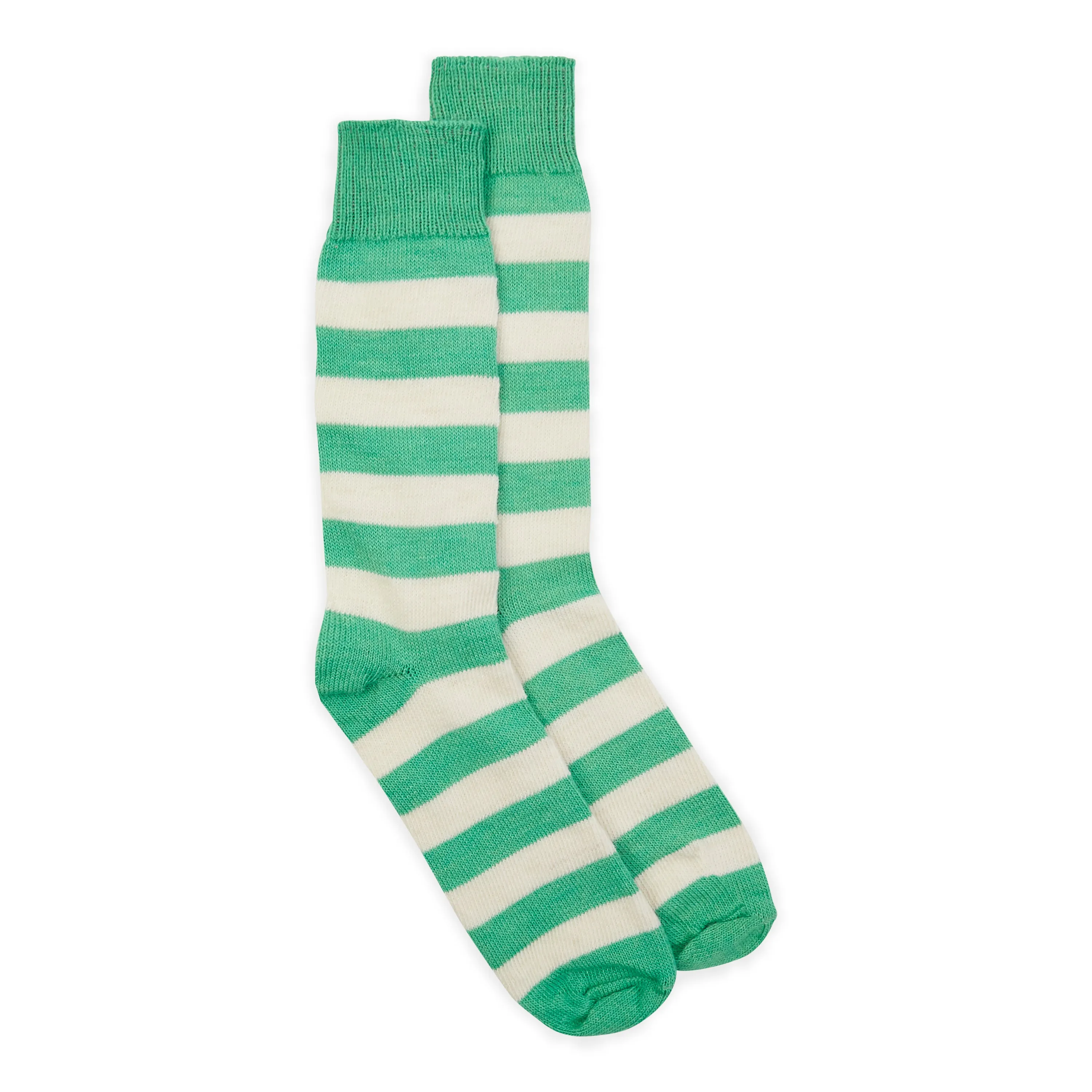 Burrows & Hare Stripe Alpaca Socks - Green & Cream