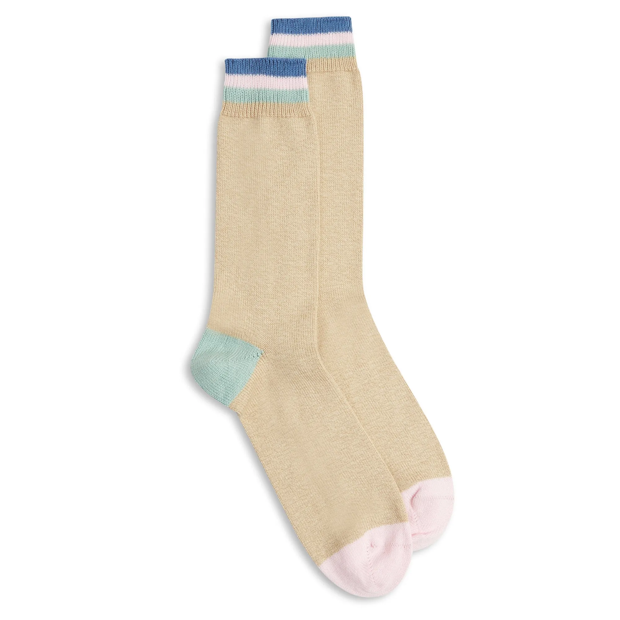 Burrows & Hare Stripe Cuff Socks - Beige