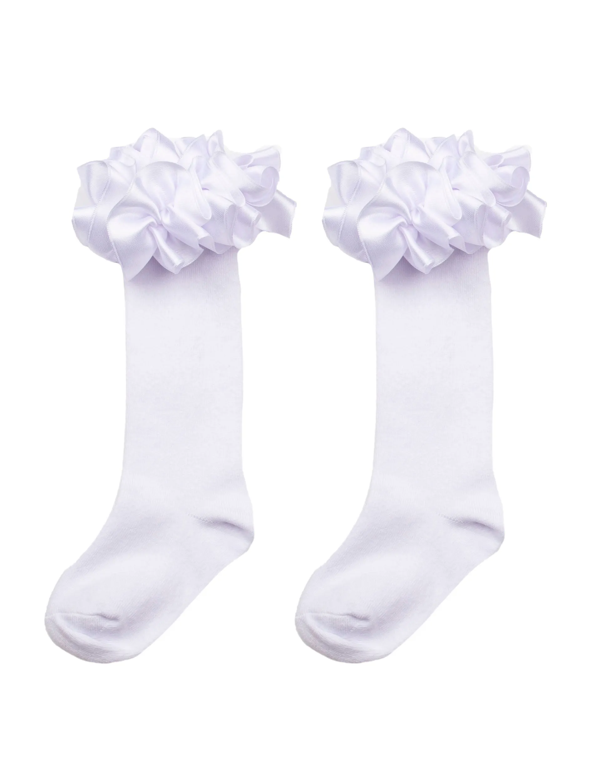 Caramelo Kids White Ruffle Ribbon Knee High Socks