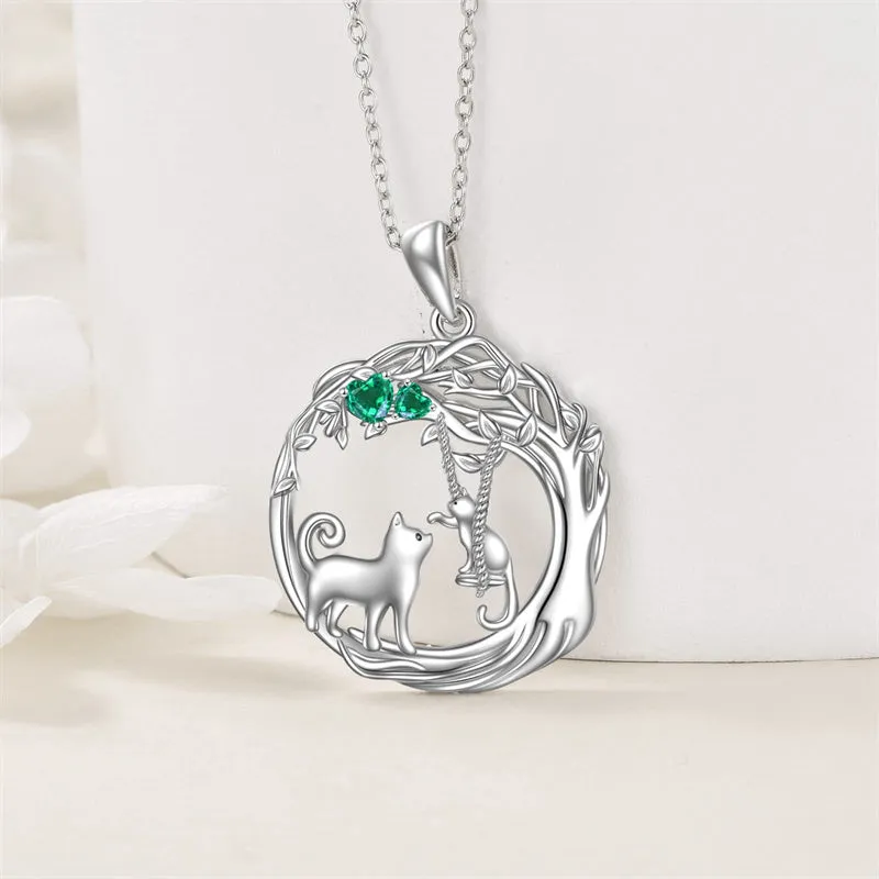 Cat/Dog/Panda Mother Child Necklaces for Women Sterling Silver Animal Jewelry for Women Girls Birthday Anniversary Chritmas Gifts