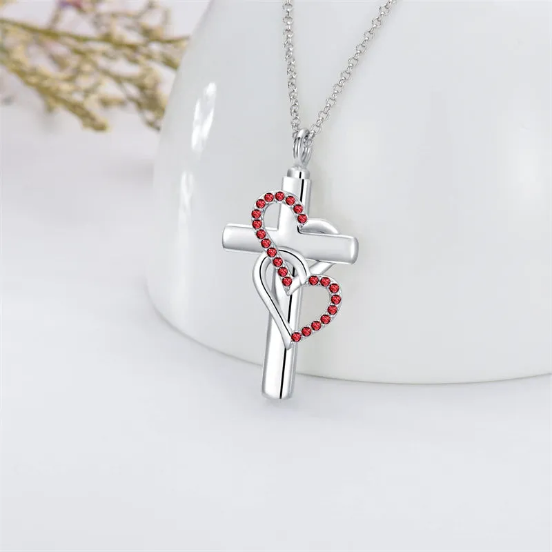 Cross Urn Necklace for Ashes 925 Sterling Silver Birthstone Cremation Necklaces Memorial Keepsake Jewelry for Women