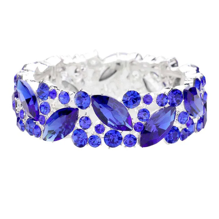 Crystal Glass Marquise Evening Stretch Bracelet