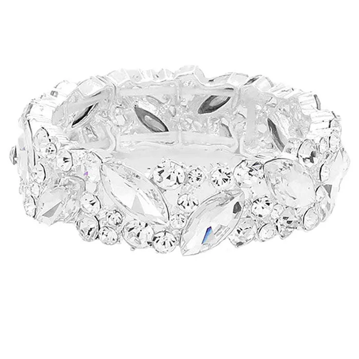 Crystal Glass Marquise Evening Stretch Bracelet