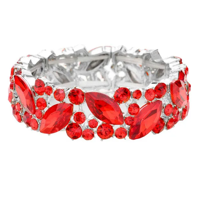 Crystal Glass Marquise Evening Stretch Bracelet