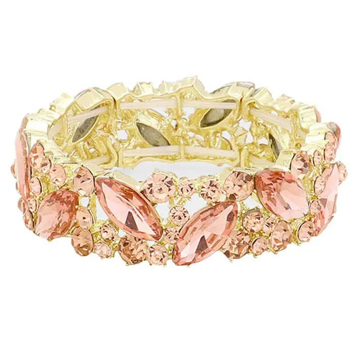 Crystal Glass Marquise Evening Stretch Bracelet