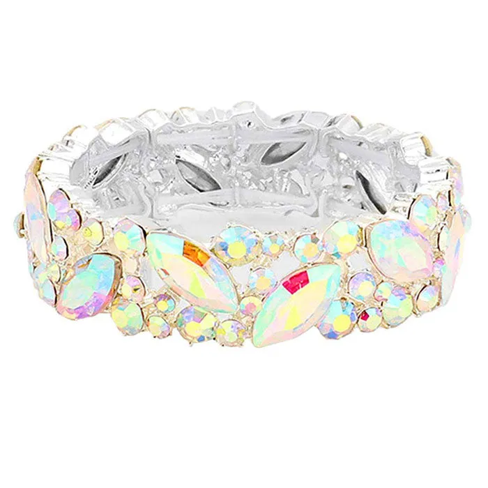 Crystal Glass Marquise Evening Stretch Bracelet