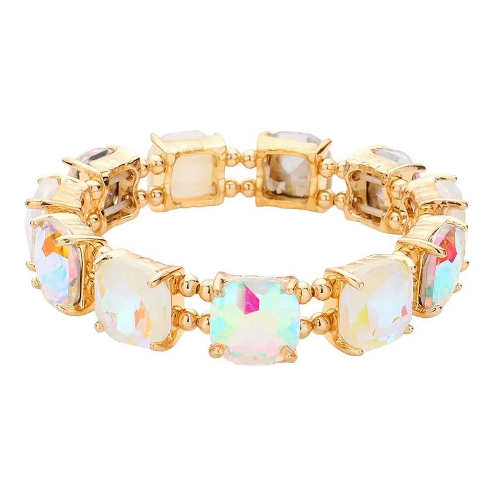 Cushion Square Stone Stretch Evening Bracelet