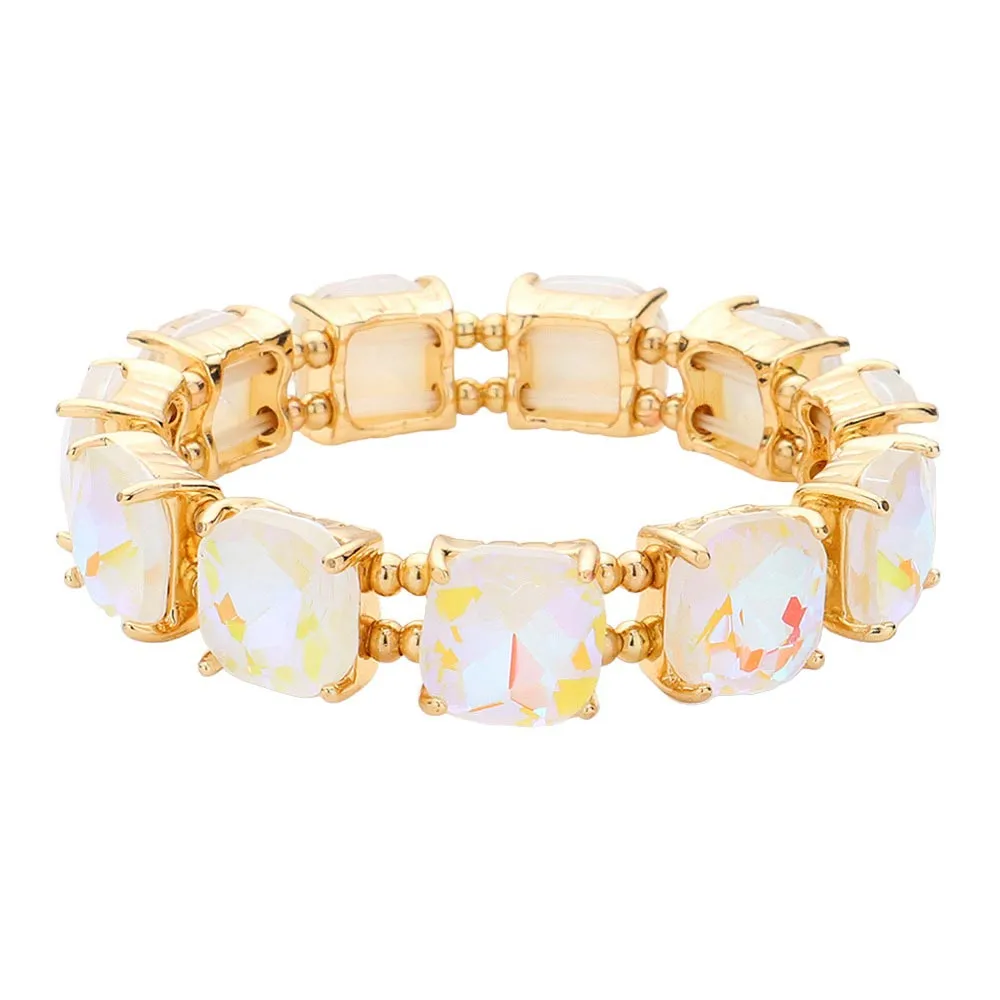 Cushion Square Stone Stretch Evening Bracelet