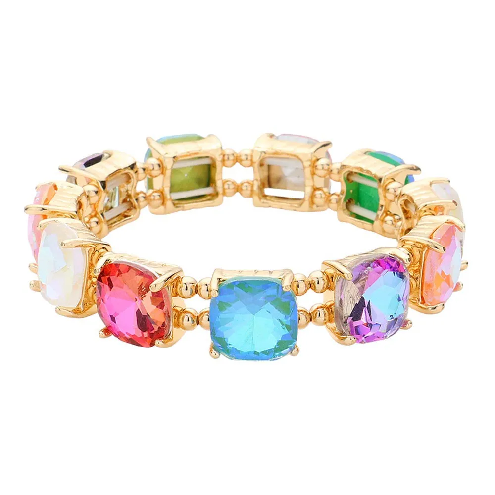 Cushion Square Stone Stretch Evening Bracelet