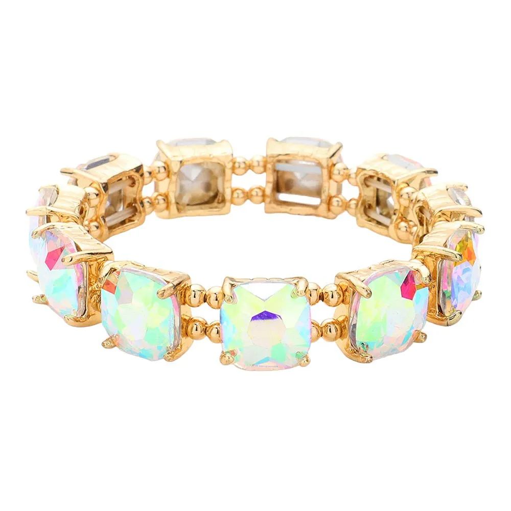 Cushion Square Stone Stretch Evening Bracelet