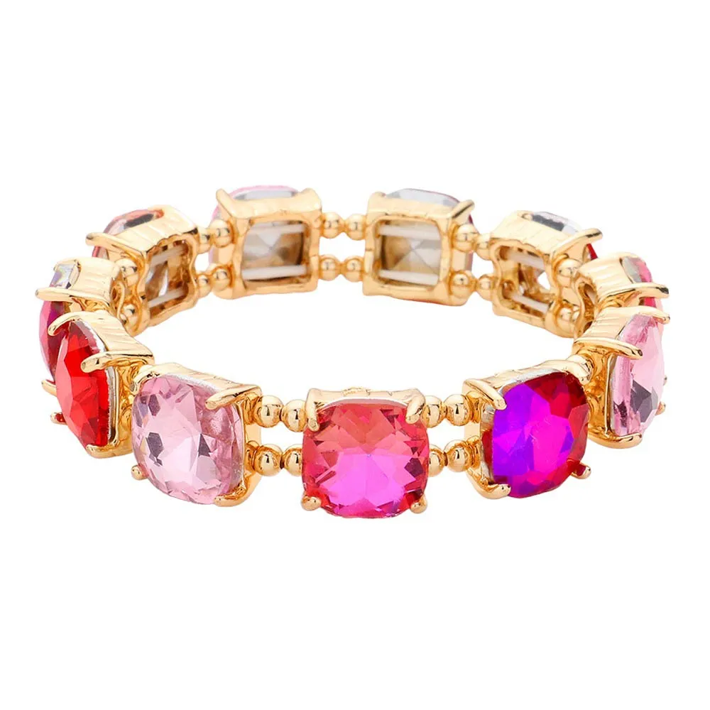 Cushion Square Stone Stretch Evening Bracelet