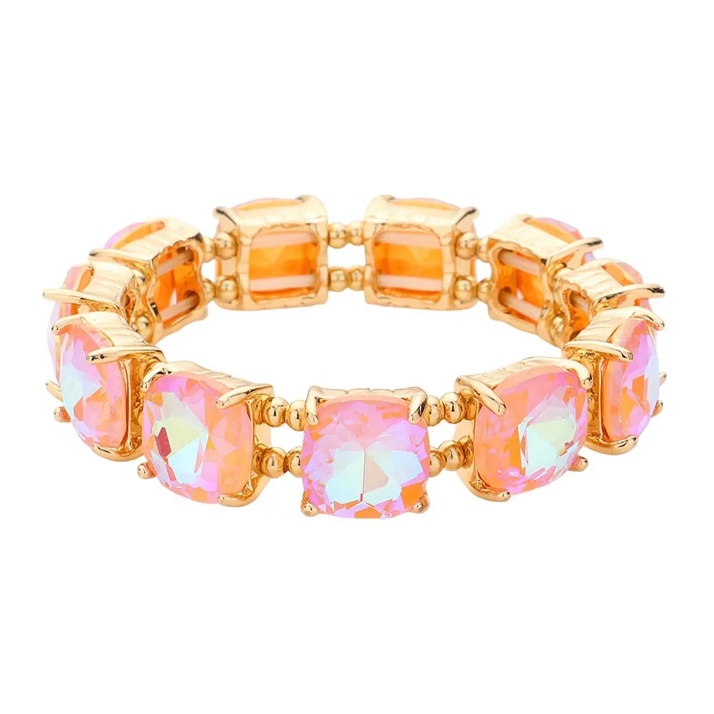 Cushion Square Stone Stretch Evening Bracelet