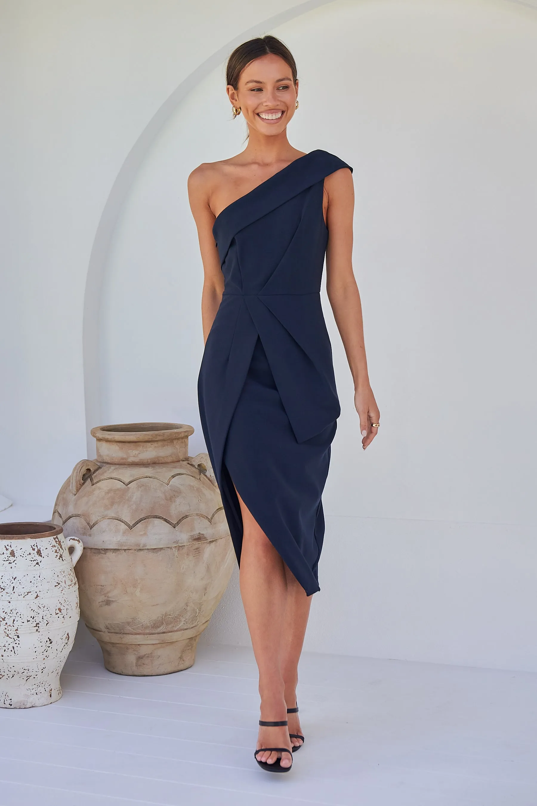 Eleanor One Shoulder Navy Evening Dress