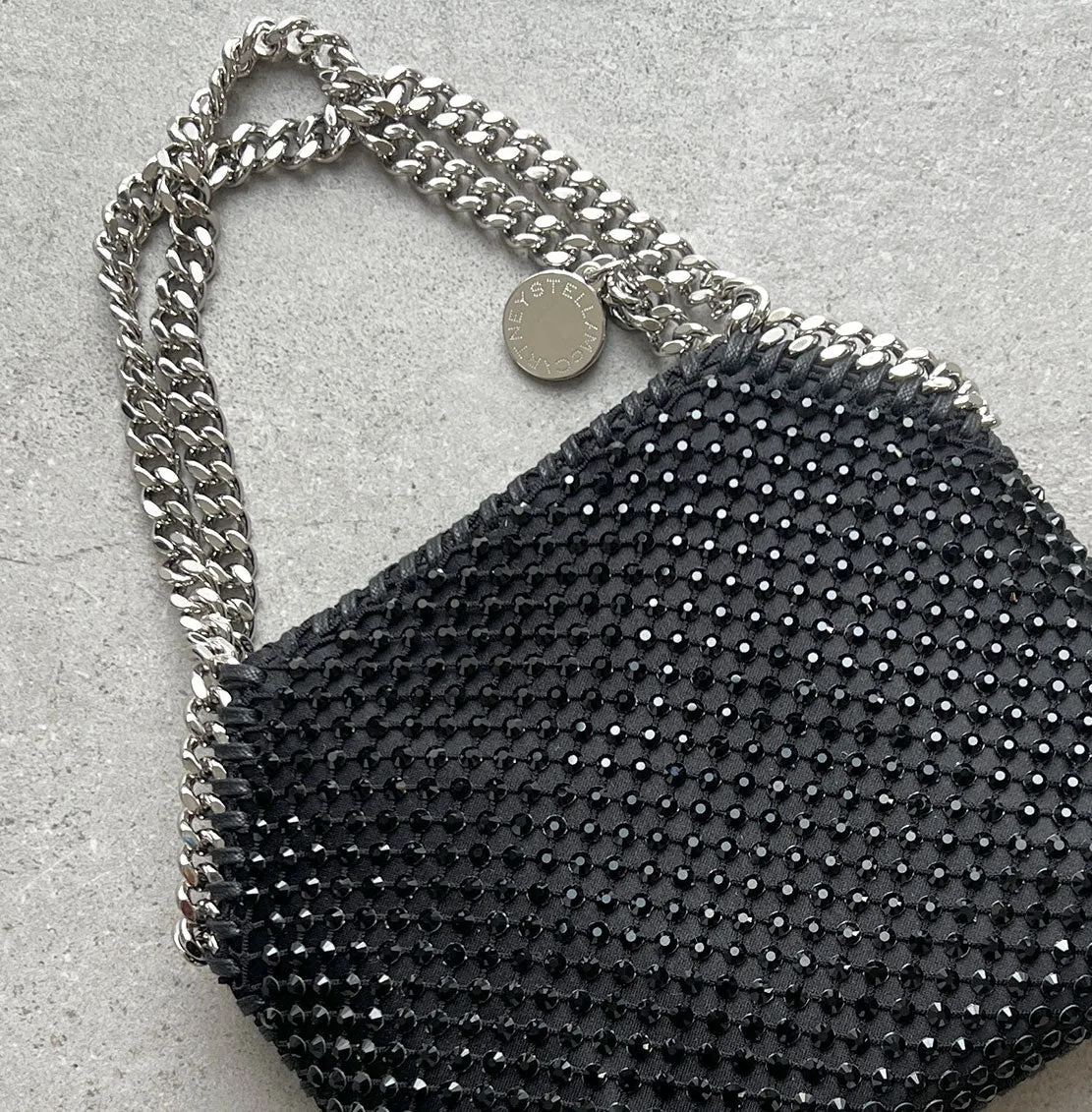 Falabella Mini Evening Crystal Mesh, Black