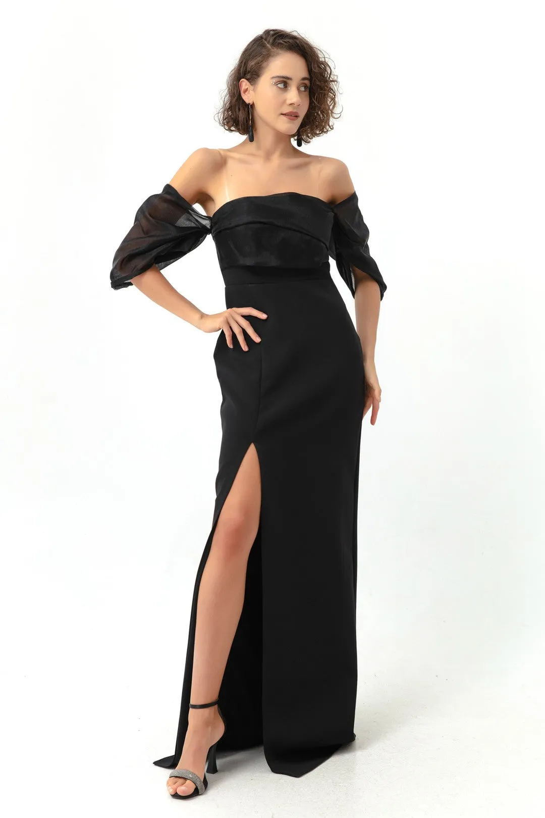 Female Princess Arm Organze Long Evening Dress