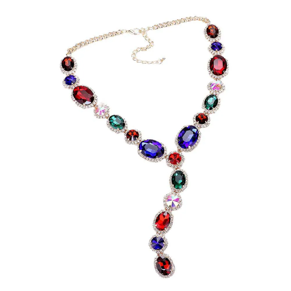 Glass Crystal Rhinestone Y Evening Necklace