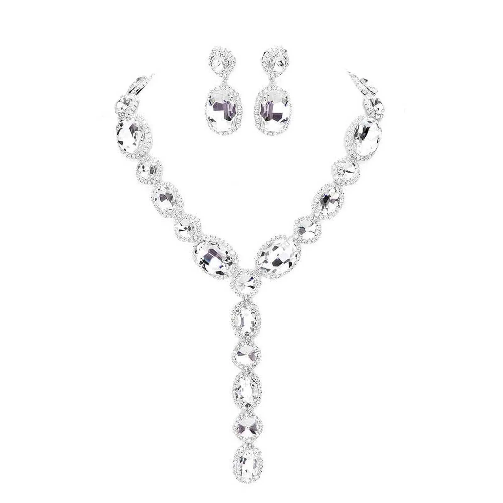 Glass Crystal Rhinestone Y Evening Necklace