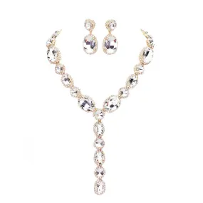 Glass Crystal Rhinestone Y Evening Necklace