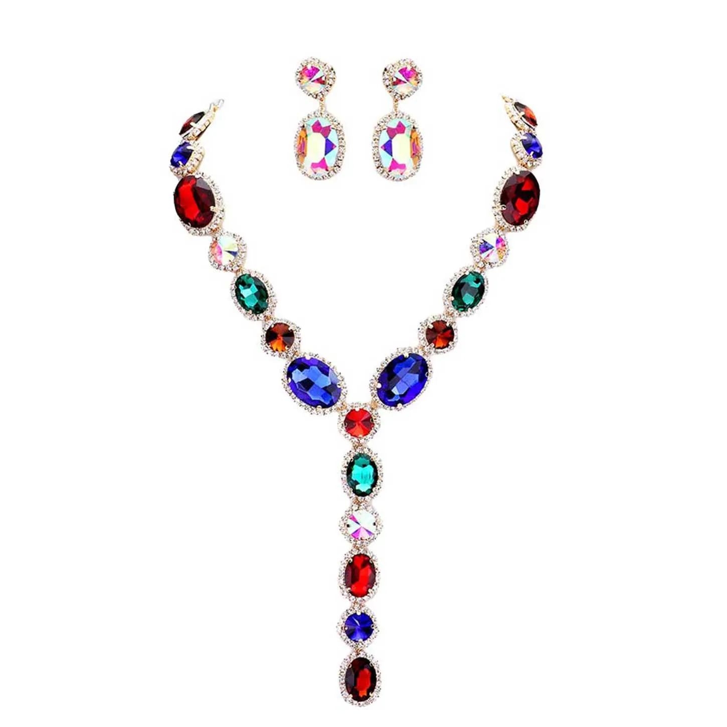 Glass Crystal Rhinestone Y Evening Necklace