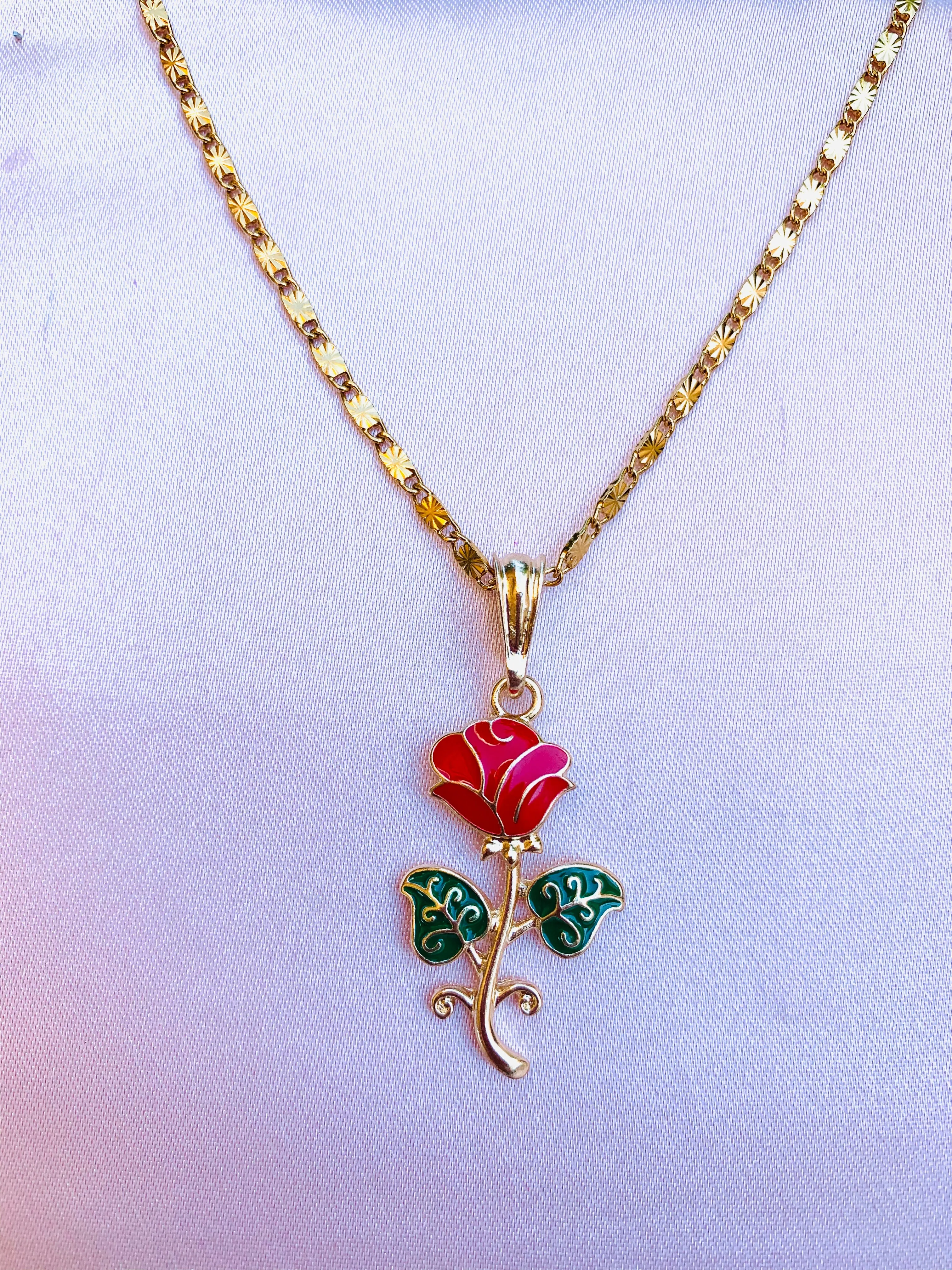 Gold plated red rose necklaces/jewelry/gold/silver/fashion#020089BN