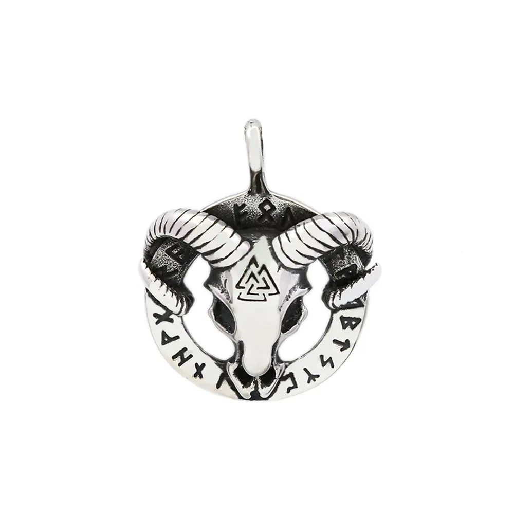 Gothic 316L Stainless Steel Goat Head Skull Pendant Necklace Men Retro Nordic Valknut Rune Necklaces Jewelry Gifts