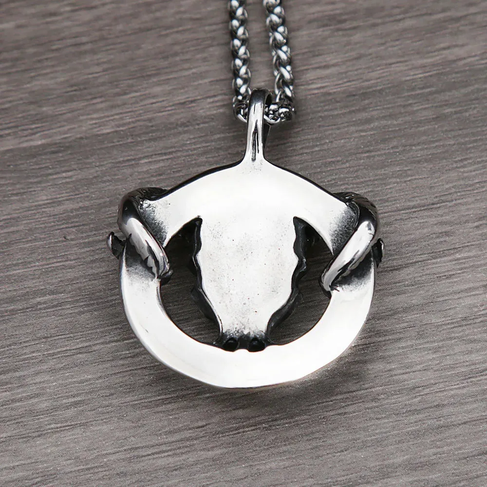 Gothic 316L Stainless Steel Goat Head Skull Pendant Necklace Men Retro Nordic Valknut Rune Necklaces Jewelry Gifts