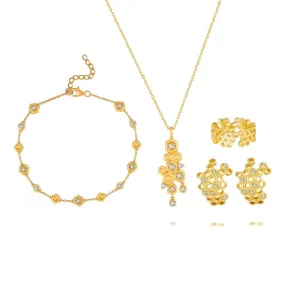 Honeycomb With Honey Ring Earrings Necklaces Bracelet Jewelry Sets designed by LifeWithMaK