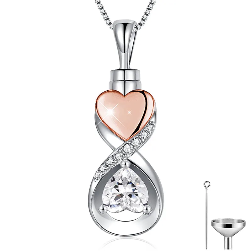 Infinity Heart Cremation Jewelry for Ashes Sterling Silver Urn Necklaces for Women