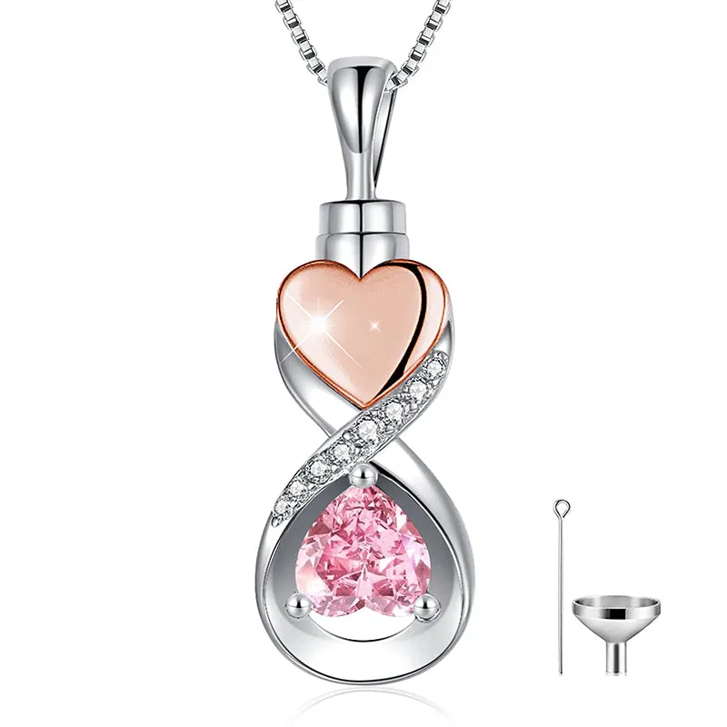 Infinity Heart Cremation Jewelry for Ashes Sterling Silver Urn Necklaces for Women