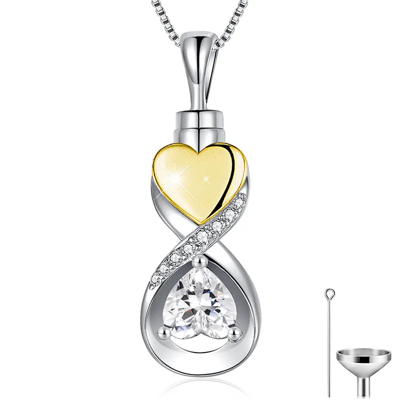 Infinity Heart Cremation Jewelry for Ashes Sterling Silver Urn Necklaces for Women